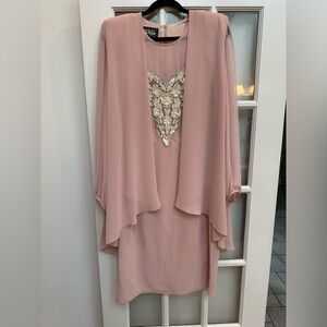 Vintage Ursula Of Switzerland Pink Long Sleeves Beaded Cape Dress Gown Size 16